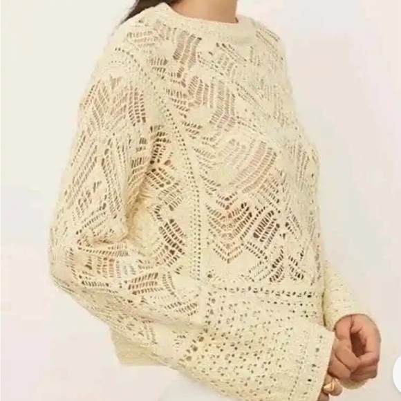VINCE LACE PATCHWORK PULLOVER ORGANIC COTTON SWEATER IN PALE LEMON MEDIUM - Picture 3 of 5